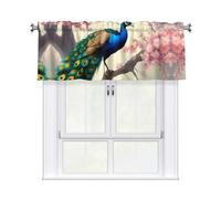 WHJSHOP Oriental Peacock on Flower Tree Printing Short Curtains with Valance Rod 54x18in, Light Filtering, Easy Installation for Kitchen, Bathroom, Laundry Room, Studio