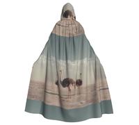 WHJSHOP Ostrich in the desert Pattern Adult Hooded Cape Cloak for Halloween, Role-playing, and Costume Parties