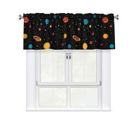 WHJSHOP Outer Space Galaxy Solar System Prints Cozy Kitchen Window Layer - 54x18 Inch Peach Skin Valance with Filtered Light