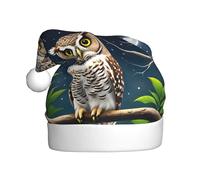 WHJSHOP Owl at Night Pattern Men's and women's plush Christmas hats, adult New Year's holiday party caps