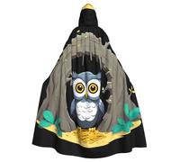 WHJSHOP Owl Guarding Treasure Prints Adult Hooded Cape Cloak for Halloween, Role-Playing, and Costume Parties