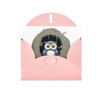 WHJSHOP Owl Guarding Treasure Prints Greeting Card - Premium Pearlescent Paper, Double Sided Pearl Effect, Love Buckle Pearl Paper Envelope