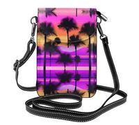 WHJSHOP Palm Tree Purple Sunset Picture Small Leather Women'S Crossbody Flip Phone Bag, Waterproof And Durable