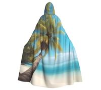 WHJSHOP Palm Trees and Clear Sea Pattern Adult Hooded Cape Cloak for Halloween, Role-playing, and Costume Parties