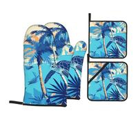 WHJSHOP Palm Trees and sea Turtles Diving Underwater Pattern Kitchen Baking Set of 4 - Insulated Oven Mitt and Pot Holders Anti-scalding and Heat Insulation