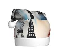 WHJSHOP Paris Street Eiffel Tower Painting Pattern Men's and women's plush Christmas hats, adult New Year's holiday party caps
