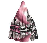 WHJSHOP Paris Street Eiffel Tower Pink Floral Pattern Halloween Adult Hooded Cloak is a super large, comfortable, and durable cloak
