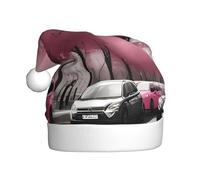 WHJSHOP Paris Street Eiffel Tower Pink Floral Pattern Men's and women's plush Christmas hats, adult New Year's holiday party caps