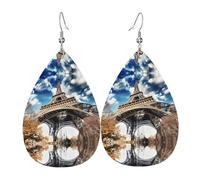 WHJSHOP Paris Tower Prints Teardrop Leather Earrings - Lightweight Dangle Earrings for Women, Vivid Color Faux Leather Drops with Silver Plated Hooks, Stylish Accessories