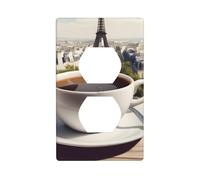 WHJSHOP Parisian Coffee Eiffel Tower Picture Double Socket Wall Panel Electrical Socket Cover Plate Shatter Decoration Durable 4.5x2.76in