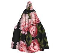 WHJSHOP peony flowers blossom Prints Adult Hooded Cape Cloak for Halloween, Role-Playing, and Costume Parties