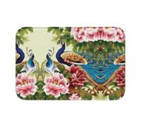 WHJSHOP Peony Peacock Prints Hem Mat 40x60 - Well-crafted Polyester Bath Throw Rug for Spa-Like Comfort in Your Bathroom, Vanity, or Guest Suite