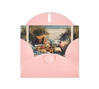WHJSHOP Picnic by the sea Prints Greeting Card - Premium Pearlescent Paper, Double Sided Pearl Effect, Love Buckle Pearl Paper Envelope