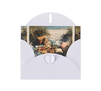 WHJSHOP Picnic by the sea Prints Greeting Card - Premium Pearlescent Paper, Double Sided Pearl Effect, Love Buckle Pearl Paper Envelope