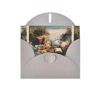 WHJSHOP Picnic by the sea Prints Greeting Card - Premium Pearlescent Paper, Double Sided Pearl Effect, Love Buckle Pearl Paper Envelope