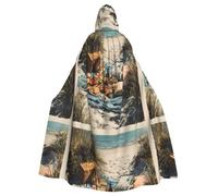 WHJSHOP Picnic by the sea Prints Halloween Adult Hooded Cloak No Zipper, Comfortable & Durable for Role-Playing