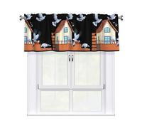 WHJSHOP Pigeons on the house Picture curtain with short pole, 54x18in for kitchen, bathroom, laundry room, and studio windows, featuring a light filtering