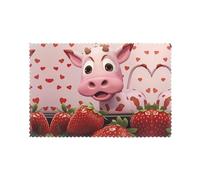 WHJSHOP Pink Cow with Strawberries Pattern Placemats Set of 6 - Dining Table Heat Resistant Table Set Mat for Home & Kitchen Decor