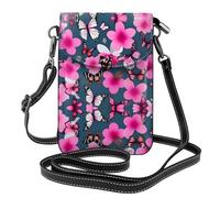 WHJSHOP Pink Flowers Butterflies Picture Small Leather Women'S Crossbody Flip Phone Bag, Waterproof And Durable