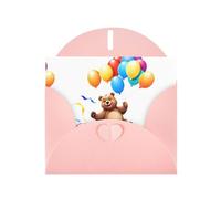 WHJSHOP Pink Greeting Card Bear chasing balloons Printing Perfect for Valentine's Day, Wedding Anniversary & Party Invitations