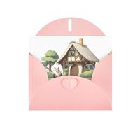 WHJSHOP Pink Greeting Card Big Bad Wolf Outside the Thatched Cottage Printing Perfect for Valentine's Day, Wedding Anniversary & Party Invitations