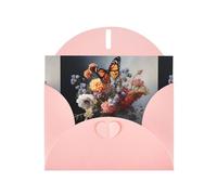 WHJSHOP Pink Greeting Card Butterfly on a bouquet Printing Perfect for Valentine's Day, Wedding Anniversary & Party Invitations