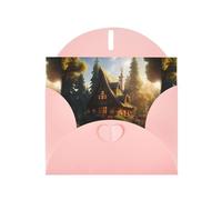 WHJSHOP Pink Greeting Card Cabin in the forest Printing Perfect for Valentine's Day, Wedding Anniversary & Party Invitations