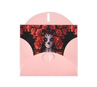 WHJSHOP Pink Greeting Card Day Of The Dead Sugar Roses Skull Pattern 4x6in for Christmas, children's birthdays, Valentine's Day, wedding anniversaries, and party invitations