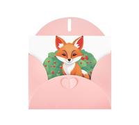 WHJSHOP Pink Greeting Card Fox in the Strawberry Field Printing Perfect for Valentine's Day, Wedding Anniversary & Party Invitations