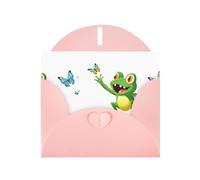 WHJSHOP Pink Greeting Card Frog chasing butterfly Printing Perfect for Valentine's Day, Wedding Anniversary & Party Invitations