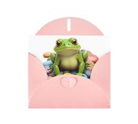 WHJSHOP Pink Greeting Card Frog on colorful pebbles Printing Perfect for Valentine's Day, Wedding Anniversary & Party Invitations