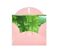 WHJSHOP Pink Greeting Card Green Leaf Nature Pattern 4x6in for Christmas, children's birthdays, Valentine's Day, wedding anniversaries, and party invitations