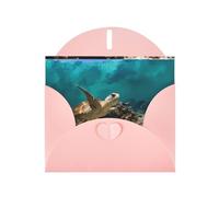WHJSHOP Pink Greeting Card Sea Turtle Pattern 4x6in for Christmas, children's birthdays, Valentine's Day, wedding anniversaries, and party invitations