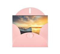WHJSHOP Pink Greeting Card Small Boat on The Water Pattern 4x6in for Christmas, children's birthdays, Valentine's Day, wedding anniversaries, and party invitations