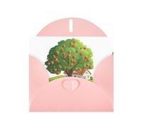 WHJSHOP Pink Greeting Card The apple tree next to the cottage Printing Perfect for Valentine's Day, Wedding Anniversary & Party Invitations
