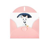 WHJSHOP Pink Greeting Card White fox holding an umbrella Printing Perfect for Valentine's Day, Wedding Anniversary & Party Invitations