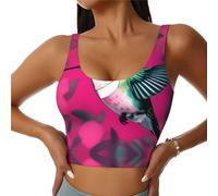WHJSHOP Pink Hummingbird Pattern Women's Sports Vest for Yoga, Workout, and Fitness - Comfortable and Breathable, Black, X-Large