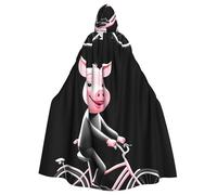 WHJSHOP Pink pig on bicycle Picture Halloween Adult Hooded Cloak No Zipper, Comfortable & Durable for Role-Playing