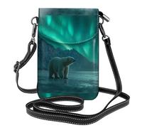 WHJSHOP Polar Bear In The Northern Lights Picture Small Leather Women'S Crossbody Flip Phone Bag, Waterproof And Durable