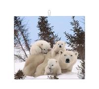 WHJSHOP Polar Bear Prints Kitchen Drying Mat - Absorbent Dish Throw for Countertops, Quick-Dry Non-Slip Layer with Charming Prints, Appliance Protector