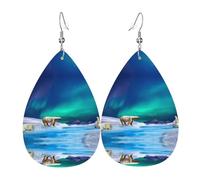 WHJSHOP Polar Bears Northern Lights Prints Teardrop Leather Earrings - Lightweight Dangle Earrings for Women, Vivid Color Faux Leather Drops with Silver Plated Hooks, Stylish Accessories