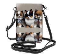 WHJSHOP Pomeranians Puppies And Point Picture Small Leather Women'S Crossbody Flip Phone Bag, Waterproof And Durable