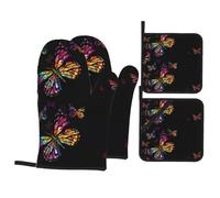 WHJSHOP Pretty butterfly Prints Oven Mitts & Pot Holders Set - Waterproof Kitchen Layers & Heat Resistant - Durable Covers for Safe Cooking & Easy Cleanup