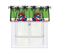 WHJSHOP Puerto Rico Flag Frog Palm Trees Printing Short Curtains with Valance Rod 54x18in, Light Filtering, Easy Installation for Kitchen, Bathroom, Laundry Room, Studio