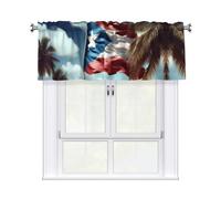 WHJSHOP Puerto rico Wallpaper Flag Printing Short Curtains with Valance Rod 54x18in, Light Filtering, Easy Installation for Kitchen, Bathroom, Laundry Room, Studio