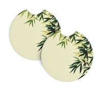 Whjshop Pure Background Bamboo Leaves Prints Car Interior Cup Holder Pad 2 Pc Waterproof & Quick for Cars, Trucks, Suvs, and Ships