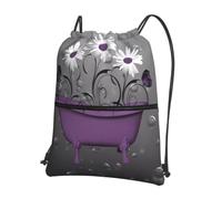 WHJSHOP Purple Bathtub and Daisy Prints Drawstring Zipper Backpack - Lightweight, Waterproof Gym Bag for Travel, Yoga, and Everyday Adventures