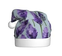 WHJSHOP Purple Lavender Colored Flowers Pattern Men's and women's plush Christmas hats, adult New Year's holiday party caps