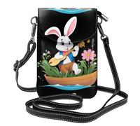 WHJSHOP Rabbit Playing The Pipa On The Flower Boat Picture Small Leather Women'S Crossbody Flip Phone Bag, Waterproof And Durable