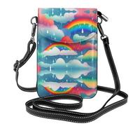 WHJSHOP Rainbow Clouds Raindrop Picture Small Leather Women'S Crossbody Flip Phone Bag, Waterproof And Durable